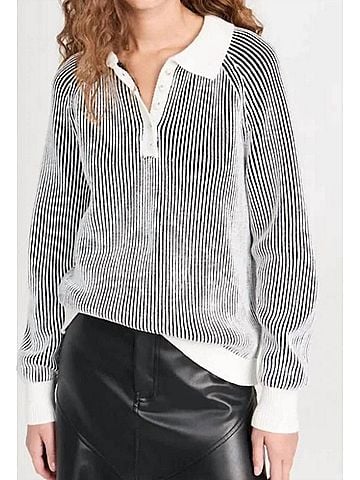 525 America Plaited Johnny Collar Pullover in Chalk Multi (view 2)