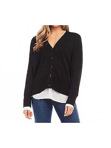 Karen Kane Linett Layered Sweater Cardigan in Black And White (view 2)