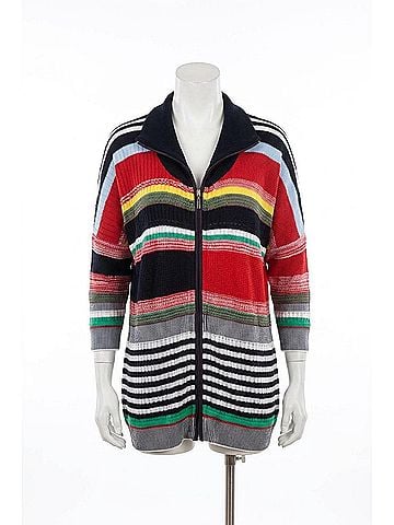 Angel Multi Striped 3/4 Sleeve Cardigan in Navy Multi (view 1)