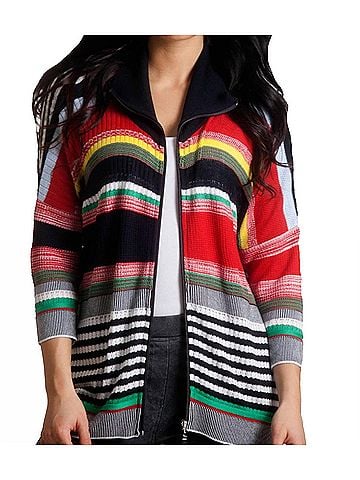 Angel Multi Striped 3/4 Sleeve Cardigan in Navy Multi (view 2)