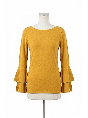 Papillon Boat Neck Ruffle Sleeve Sweater in Mustard (view 1)