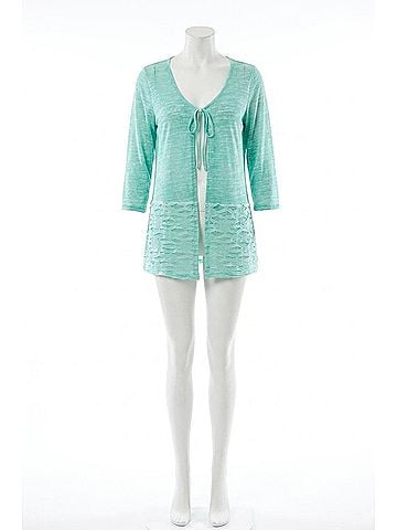 Angel Tie-Front Melange Cardigan in Teal (view 1)