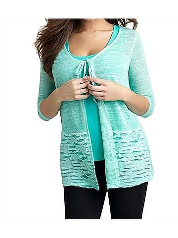 Angel Tie-Front Melange Cardigan in Teal (view 2)