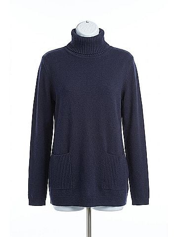 Papillon Turtle Neck Sweater With Patch Pockets in Navy (view 1)