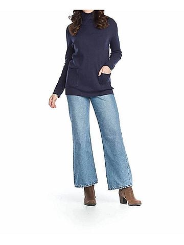 Papillon Turtle Neck Sweater With Patch Pockets in Navy (view 2)