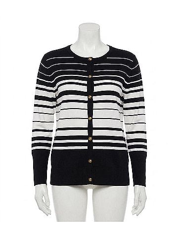Karen Kane Stripe Cardigan Sweater in Black With Off White (view 1)
