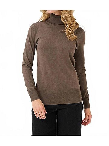 KAFFE Kaastrid Long Sleeve Roll Neck Pullover in Brown (view 2)