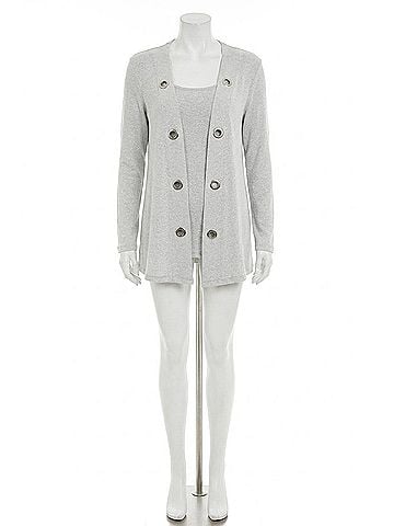French Kyss Juliana Kashmira Open Grommet Cardigan in Gray (view 1)