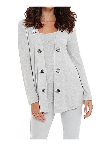 French Kyss Juliana Kashmira Open Grommet Cardigan in Gray (view 2)