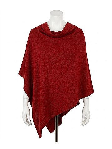 French Kyss Solid Asymmetrical Poncho in Wine (view 1)