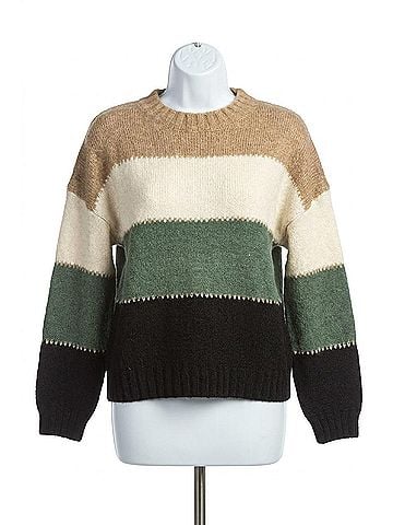 Papillon Striped Color Blocked Balloon Sleeve Sweater in Multi (view 1)