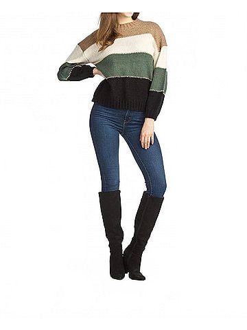 Papillon Striped Color Blocked Balloon Sleeve Sweater in Multi (view 2)