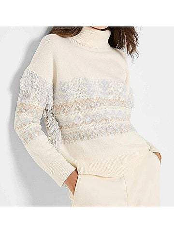 Nic + Zoe Tinsley Trimmed Fringe Sweater in Cream Multi (view 2)
