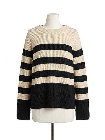 Soaked Selta Knitted Striped Pullover in Sandshell With Black Stripe (view 1)