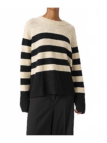 Soaked Selta Knitted Striped Pullover in Sandshell With Black Stripe (view 2)