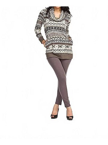 Papillon Long Sleeve Fair Isle Print Cowl Neck Sweater in Grey (view 2)