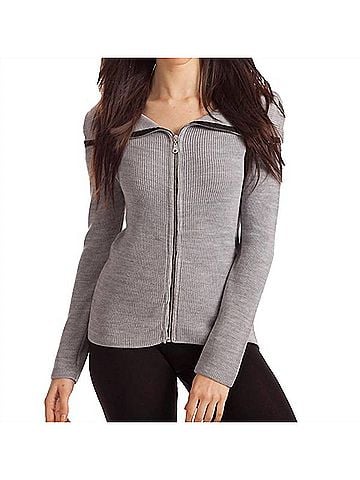 French Kyss Amaya Zip Front Cardigan in Gray (view 2)