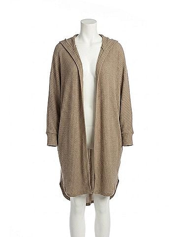 Papillon Waffle Knit Hooded Cardigan in Mocha (view 1)