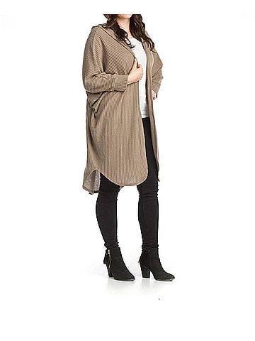 Papillon Waffle Knit Hooded Cardigan in Mocha (view 2)