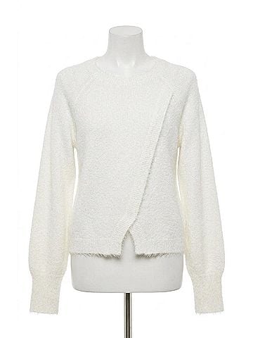 Bobi Diagnal Placket Raglan Sweater in Soft White (view 1)