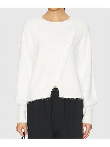 Bobi Diagnal Placket Raglan Sweater in Soft White (view 2)