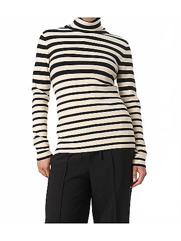 Soaked Spina Slim Fit Rollneck Pullover Sweater in Black And White Stripe (view 2)