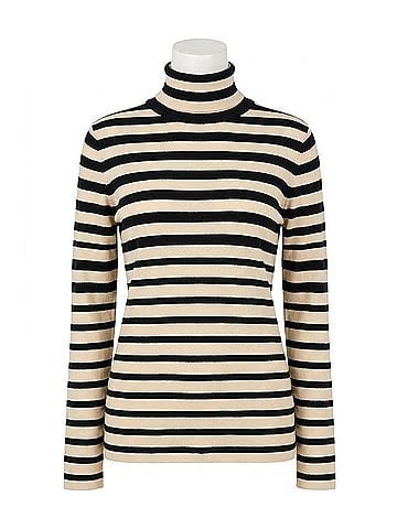 Soaked Spina Slim Fit Rollneck Pullover Sweater in Black And White Stripe (view 1)