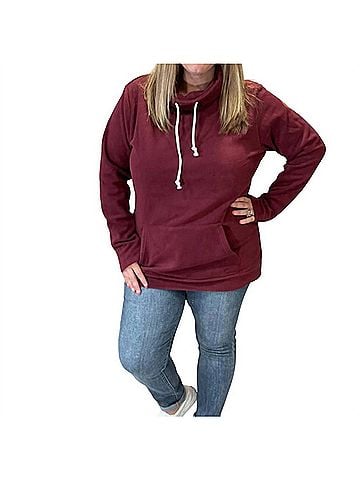 Michelle Mae Cozy Cowl Neck Sweatshirt in Burgundy (view 2)