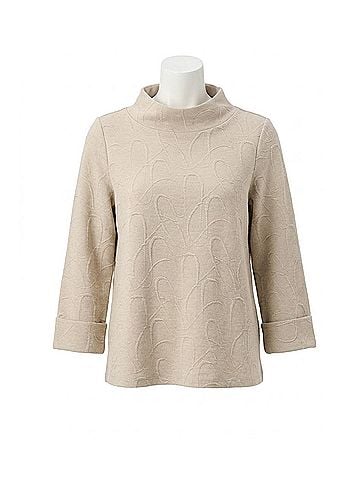Joseph Ribkoff Jacquard Sweater Funnel Collar Trapeze Top in Beige/Silver (view 1)