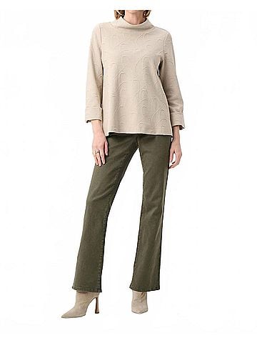 Joseph Ribkoff Jacquard Sweater Funnel Collar Trapeze Top in Beige/Silver (view 2)