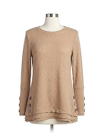 Papillon Button Detail Waffle Top in Taupe (view 1)