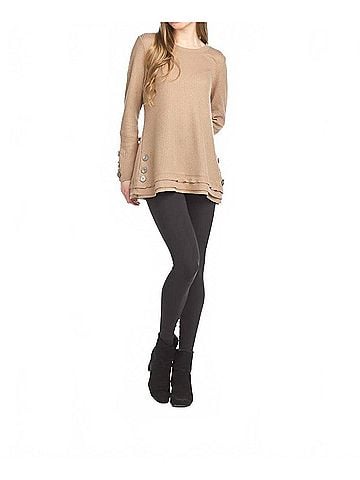 Papillon Button Detail Waffle Top in Taupe (view 2)