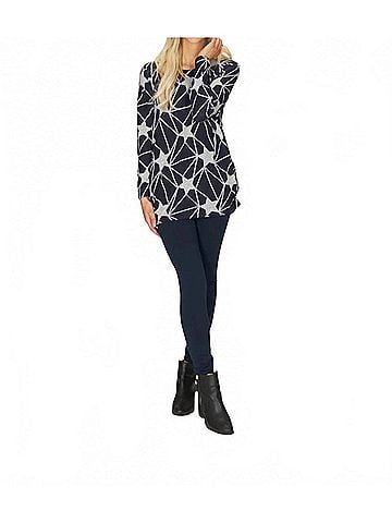 Papillon Geo Star Print Ruched Side Sweater in Navy (view 2)