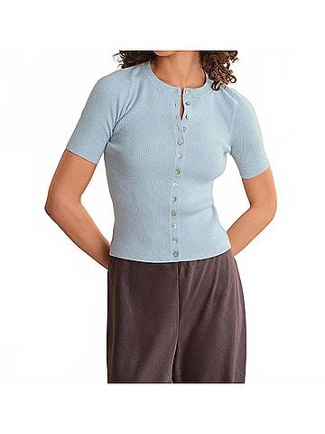 525 America Georgie Elbow Sleeve Button Down Cardigan in Winter Sky (view 2)