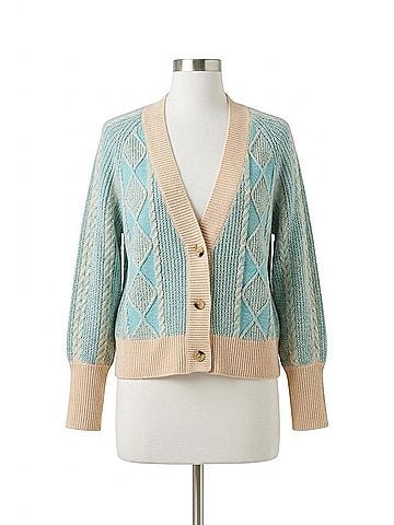 Tribal Long Puff Sleeve Sweater Cardigan in Aqua Sky (view 1)