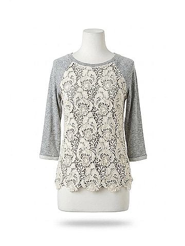 Papillon Lace Front Half Sleeve Sweater in Heather Grey (view 1)