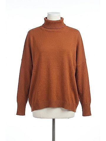 Papillon Turtle Neck Sweater With Ribbed Detail in Rust (view 1)