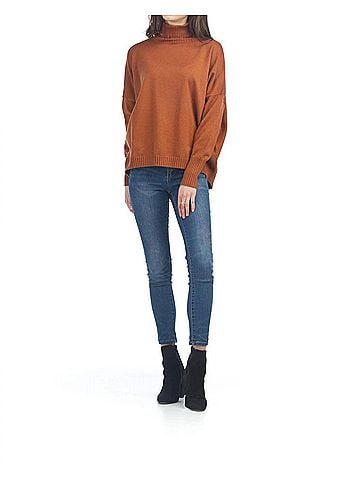 Papillon Turtle Neck Sweater With Ribbed Detail in Rust (view 2)