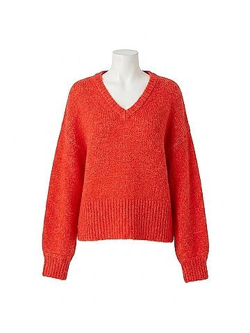 KAFFE Katrina V-Neck Casual Fit Pullover Sweater in Fiery Red Melange (view 1)