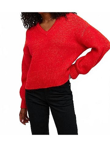 KAFFE Katrina V-Neck Casual Fit Pullover Sweater in Fiery Red Melange (view 2)