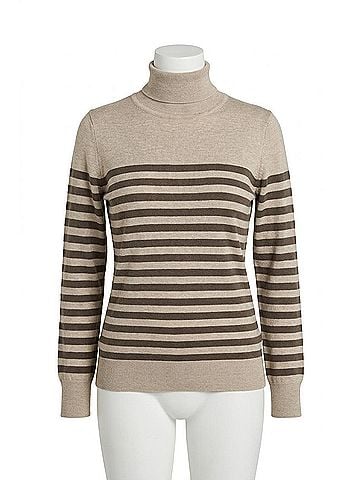 KAFFE Kalizza Rollneck Slim Fit Pullover Sweater in Feather Gray Brown Stripe (view 1)