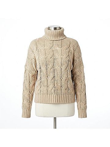 Coco + Carmen Viola Cable Knit Turtleneck Sweater in Beige (view 1)