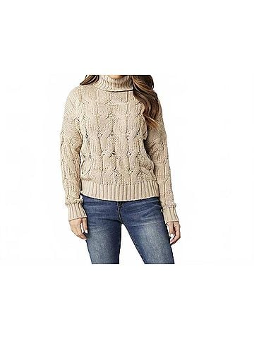 Coco + Carmen Viola Cable Knit Turtleneck Sweater in Beige (view 2)