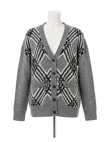 Autumn Cashmere Women's Distressed Grandpa Cardigan in Cement Combo (view 1)
