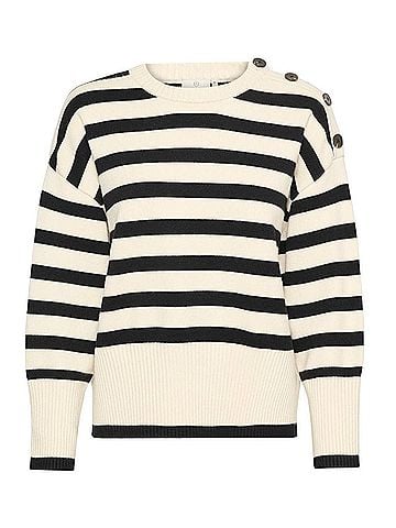 KAFFE Marie Round Neck Casual Fit Pullover Sweater in Ant White Black Stripe (view 1)