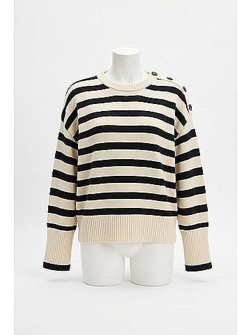 KAFFE Marie Round Neck Casual Fit Pullover Sweater in Ant White Black Stripe (view 2)