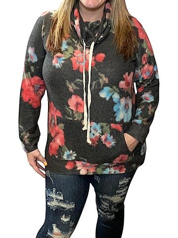 Honeyme Floral Cowlneck Sweater in Coral/Black (view 2)