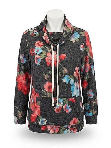 Honeyme Floral Cowlneck Sweater in Coral/Black (view 1)
