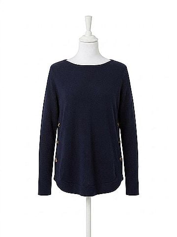 Charlie B Boat Neck Sweater With Side Button Detail in Navy (view 1)