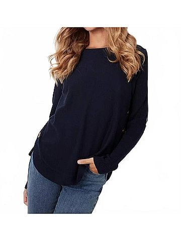 Charlie B Boat Neck Sweater With Side Button Detail in Navy (view 2)